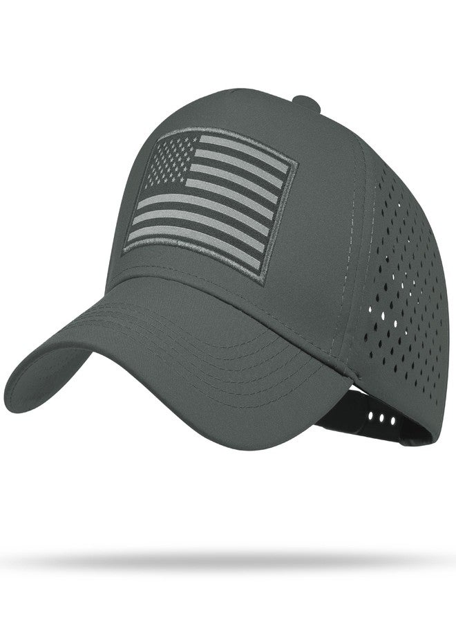 UALON American Flag Trucker Hat, Quick Dry Baseball Cap for Men & Women, Laser Cut Mesh Waterproof Snapback Hats Dark Gray - Image 1